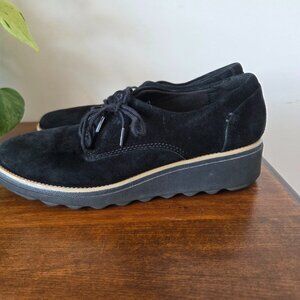 Clarks Collection Faux Suede black lace up wedge shoes. Size 7.5